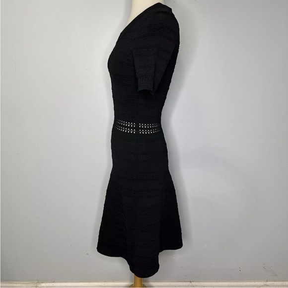 Sandro Black Stretch Knit Pullover Fit & Flare Short Sleeve Sweater Dress Size 1 - Picture 2 of 14